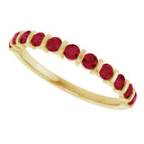 14K Gold Round Natural Red Ruby Bar Channel-Set Anniversary Band - Yellow Gold - view 5
