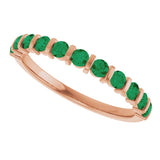 14K Gold Round Natural Green Emerald Bar Channel-Set Anniversary Band - Rose Gold - view 5