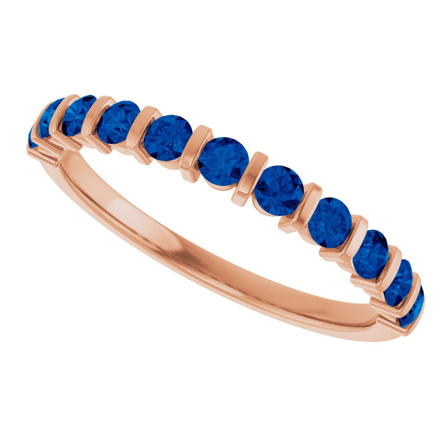 14K Gold Round Natural Blue Sapphire Bar Channel-Set Anniversary Band - Rose Gold - view 5