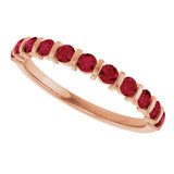 14K Gold Round Natural Red Ruby Bar Channel-Set Anniversary Band - Rose Gold - view 5