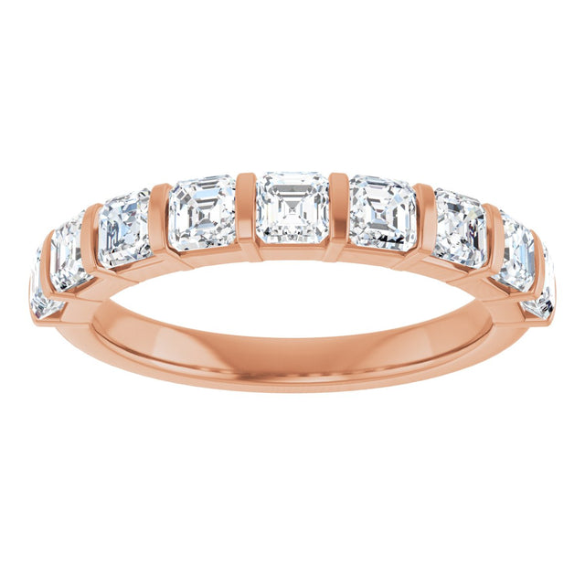14K Gold Asscher Natural Diamond Bar Channel-Set Anniversary Band – 5/8–1 3/8 CTW - Rose Gold - view 3