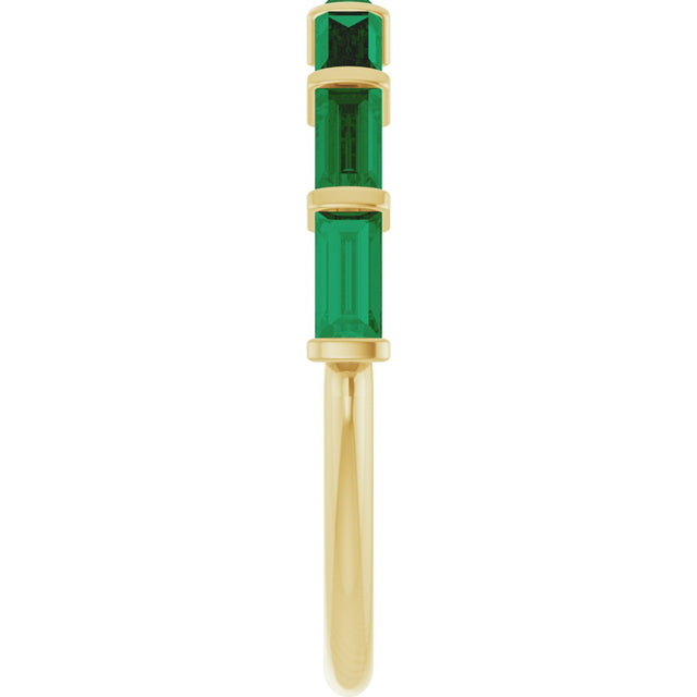 14K Gold Straight Baguette Lab-Grown Green Emerald Bar Channel-Set Anniversary Band - Yellow Gold - view 4