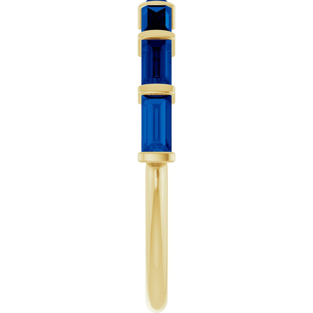 14K Gold Straight Baguette Lab-Grown Blue Sapphire Bar Channel-Set Anniversary Band - Yellow Gold - view 4