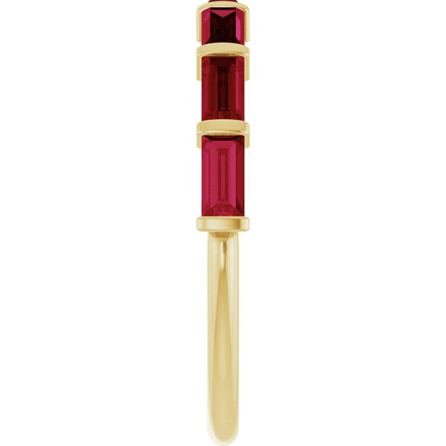 14K Gold Straight Baguette Lab-Grown Red Ruby Bar Channel-Set Anniversary Band - Yellow Gold - view 4