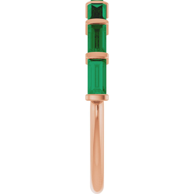 14K Gold Straight Baguette Lab-Grown Green Emerald Bar Channel-Set Anniversary Band - Rose Gold - view 4