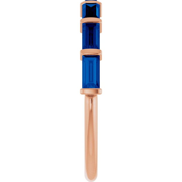 14K Gold Straight Baguette Natural Blue Sapphire Bar Channel-Set Anniversary Band - Rose Gold - view 4