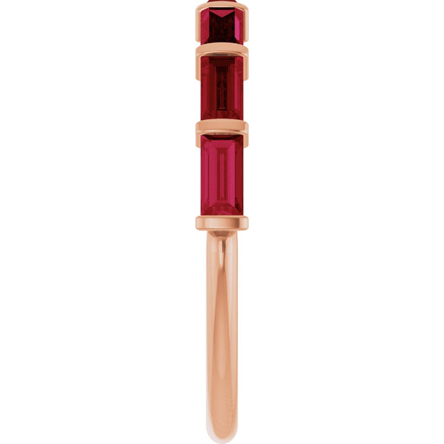 14K Gold Straight Baguette Natural Red Ruby Bar Channel-Set Anniversary Band - Rose Gold - view 4
