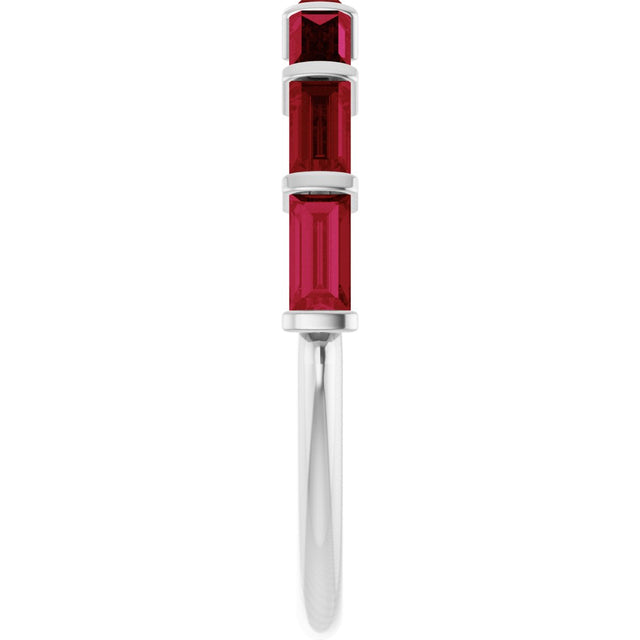 Platinum Straight Baguette Lab-Grown Red Ruby Bar Channel-Set Anniversary Band - view 4