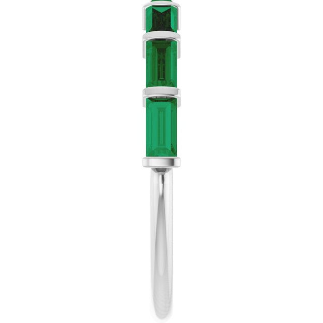 Platinum Straight Baguette Natural Green Emerald Bar Channel-Set Anniversary Band - view 4