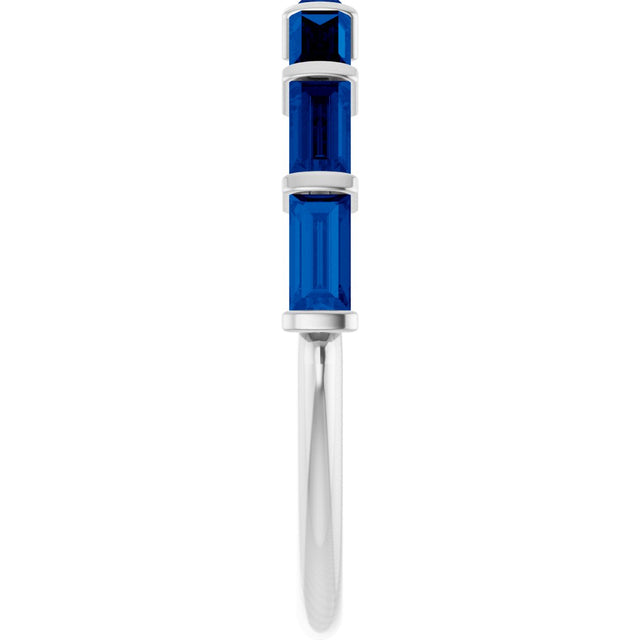 Platinum Straight Baguette Lab-Grown Blue Sapphire Bar Channel-Set Anniversary Band - view 4