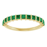 14K Gold Square Natural Green Emerald Bar Channel-Set Anniversary Band - Yellow Gold - view 3