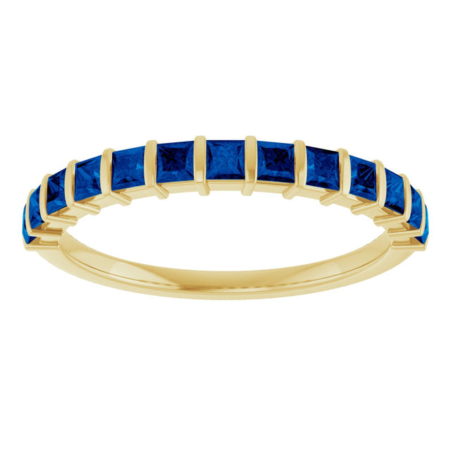 14K Gold Square Lab-Grown Blue Sapphire Bar Channel-Set Anniversary Band - Yellow Gold - view 3