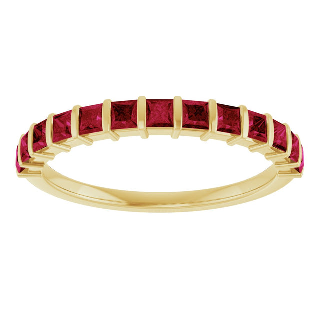 14K Gold Square Lab-Grown Red Ruby Bar Channel-Set Anniversary Band - Yellow Gold - view 3