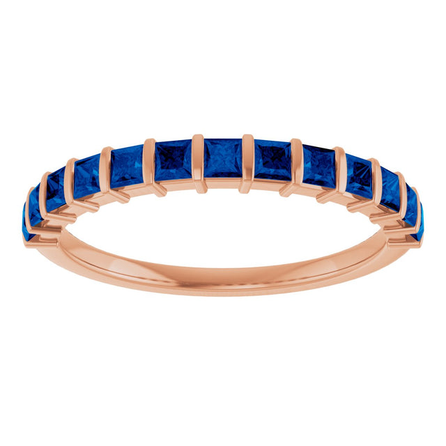 14K Gold Square Lab-Grown Blue Sapphire Bar Channel-Set Anniversary Band - Rose Gold - view 3