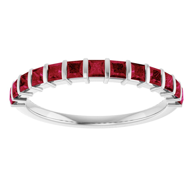 14K Gold Square Lab-Grown Red Ruby Bar Channel-Set Anniversary Band - White Gold - view 3