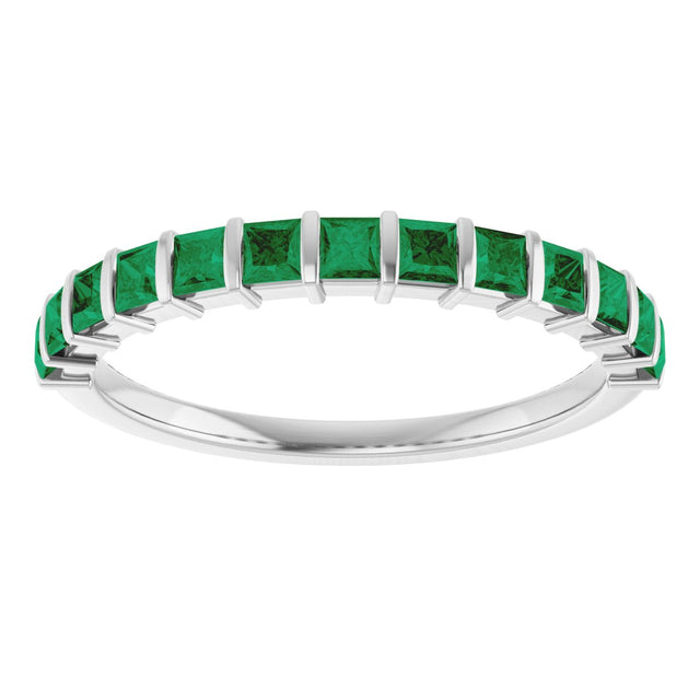 Platinum Square Lab-Grown Green Emerald Bar Channel-Set Anniversary Band - view 3