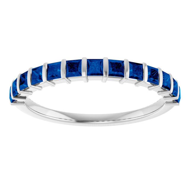 Platinum Square Lab-Grown Blue Sapphire Bar Channel-Set Anniversary Band - view 3