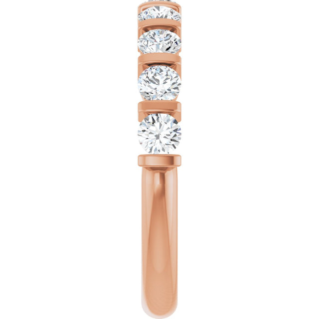 10K Gold Round Natural Diamond Bar Channel-Set Anniversary Band – 3/4–1 1/2 CTW - Rose Gold - view 4