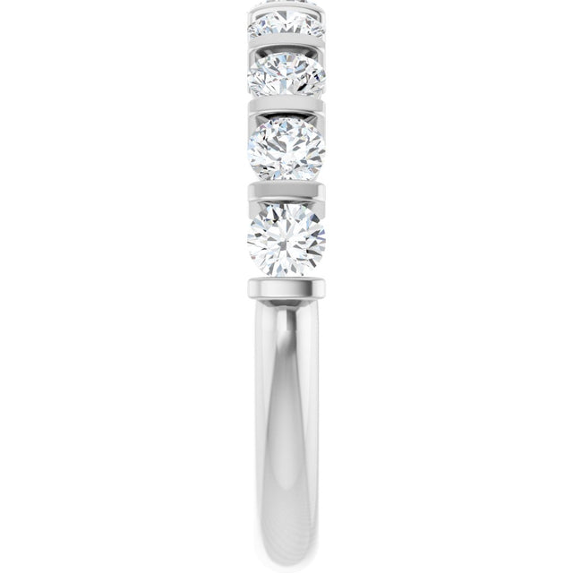 10K Gold Round Natural Diamond Bar Channel-Set Anniversary Band – 3/4–1 1/2 CTW - White Gold - view 4