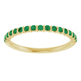 14K Gold Round Natural Green Emerald Bar Channel-Set Anniversary Band - Yellow Gold - view 3