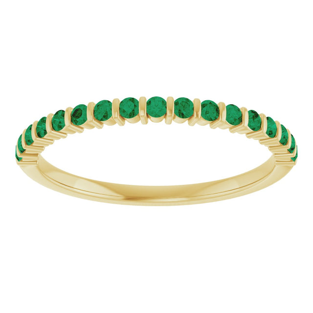 14K Gold Round Natural Green Emerald Bar Channel-Set Anniversary Band - Yellow Gold - view 3