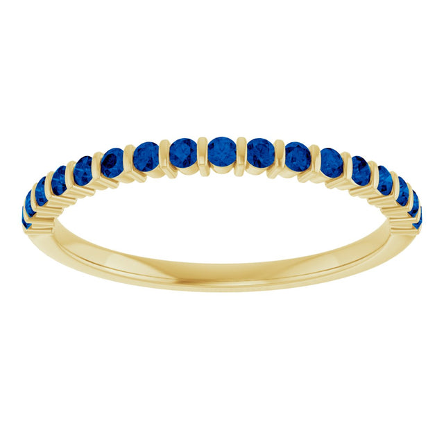 14K Gold Round Lab-Grown Blue Sapphire Bar Channel-Set Anniversary Band - Yellow Gold - view 3