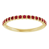 14K Gold Round Natural Red Ruby Bar Channel-Set Anniversary Band - Yellow Gold - view 3