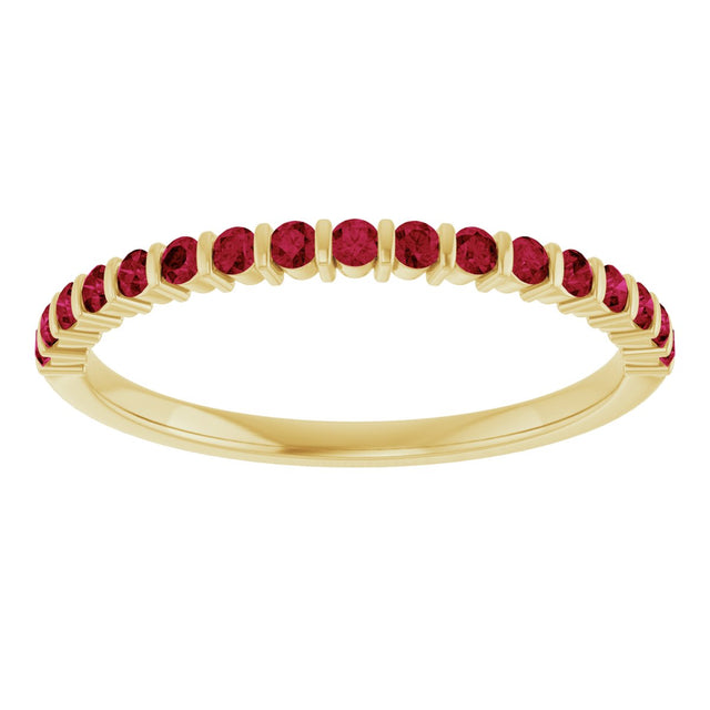 14K Gold Round Natural Red Ruby Bar Channel-Set Anniversary Band - Yellow Gold - view 3
