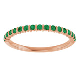 14K Gold Round Natural Green Emerald Bar Channel-Set Anniversary Band - Rose Gold - view 3