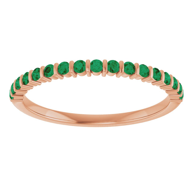 14K Gold Round Lab-Grown Green Emerald Bar Channel-Set Anniversary Band - Rose Gold - view 3