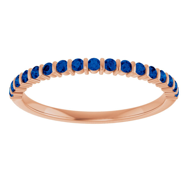 14K Gold Round Natural Blue Sapphire Bar Channel-Set Anniversary Band - Rose Gold - view 3