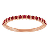 14K Gold Round Natural Red Ruby Bar Channel-Set Anniversary Band - Rose Gold - view 3