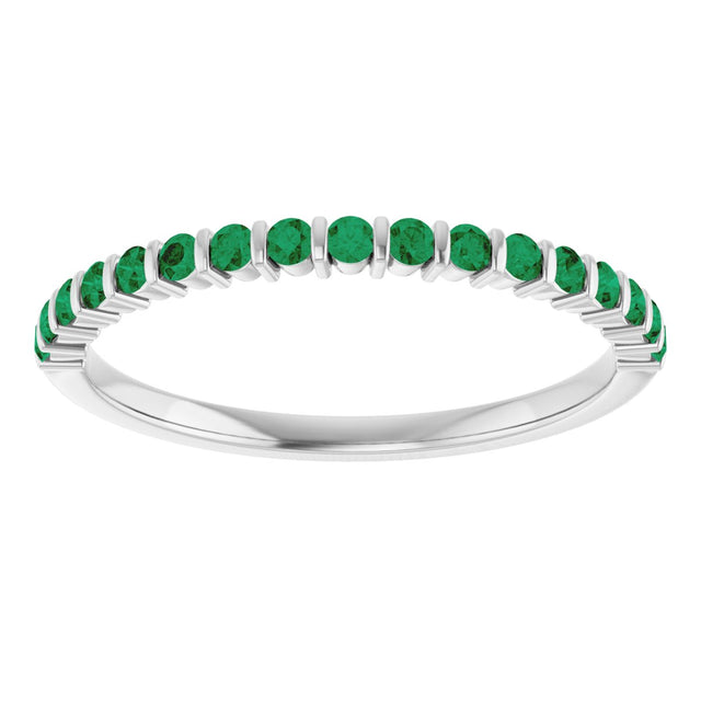 Platinum Round Natural Green Emerald Bar Channel-Set Anniversary Band - view 3