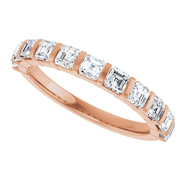 14K Gold Asscher Natural Diamond Bar Channel-Set Anniversary Band – 5/8–1 3/8 CTW - Rose Gold - view 5