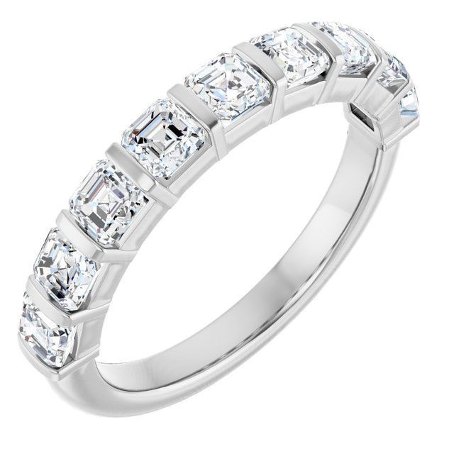 14K Gold Asscher Natural Diamond Bar Channel-Set Anniversary Band – 5/8–1 3/8 CTW - White Gold