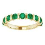 14K Gold Round Lab-Grown Green Emerald Bar Channel-Set Anniversary Band - Yellow Gold - view 3
