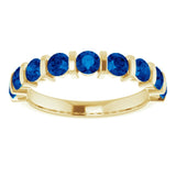 14K Gold Round Natural Blue Sapphire Bar Channel-Set Anniversary Band - Yellow Gold - view 3