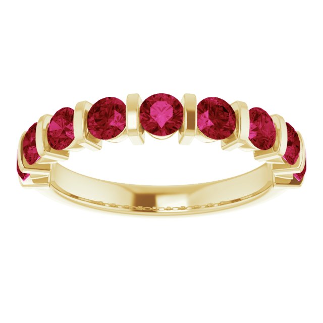 14K Gold Round Natural Red Ruby Bar Channel-Set Anniversary Band - Yellow Gold - view 3