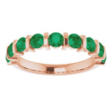14K Gold Round Natural Green Emerald Bar Channel-Set Anniversary Band - Rose Gold - view 3