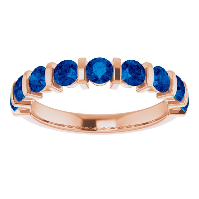 14K Gold Round Natural Blue Sapphire Bar Channel-Set Anniversary Band - Rose Gold - view 3
