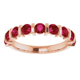 14K Gold Round Natural Red Ruby Bar Channel-Set Anniversary Band - Rose Gold - view 3