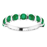 Platinum Round Natural Green Emerald Bar Channel-Set Anniversary Band - view 3