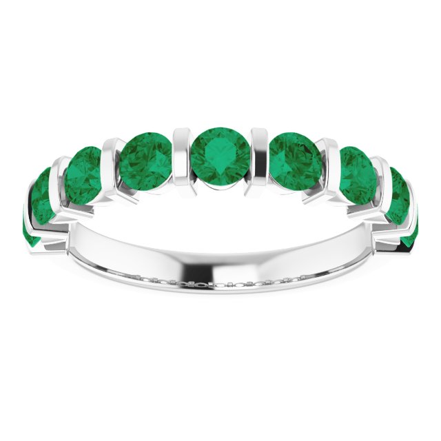 Platinum Round Lab-Grown Green Emerald Bar Channel-Set Anniversary Band - view 3
