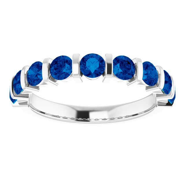 Platinum Round Lab-Grown Blue Sapphire Bar Channel-Set Anniversary Band - view 3