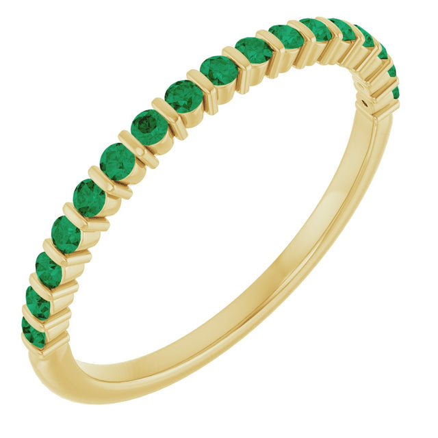 14K Gold Round Natural Green Emerald Bar Channel-Set Anniversary Band - Yellow Gold