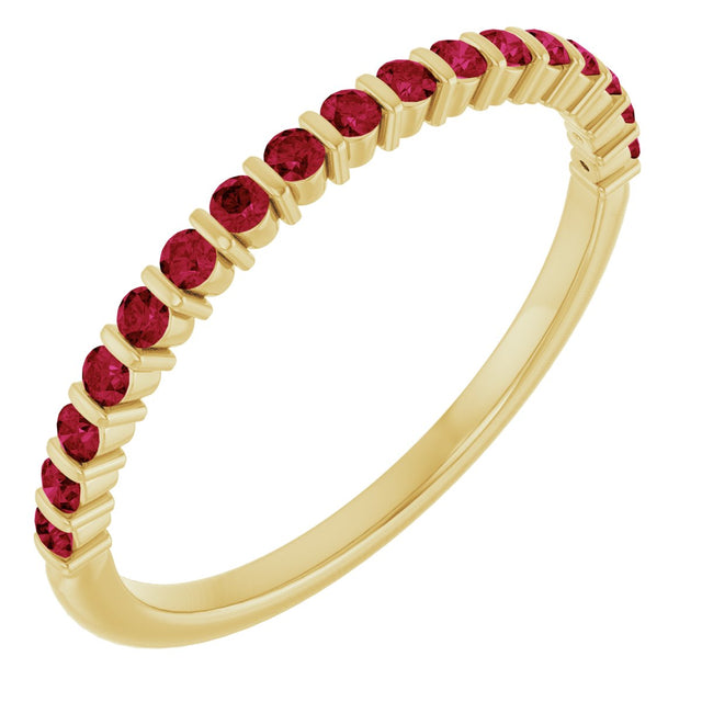 14K Gold Round Natural Red Ruby Bar Channel-Set Anniversary Band - Yellow Gold