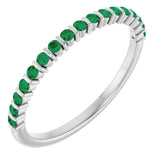 Platinum Round Lab-Grown Green Emerald Bar Channel-Set Anniversary Band
