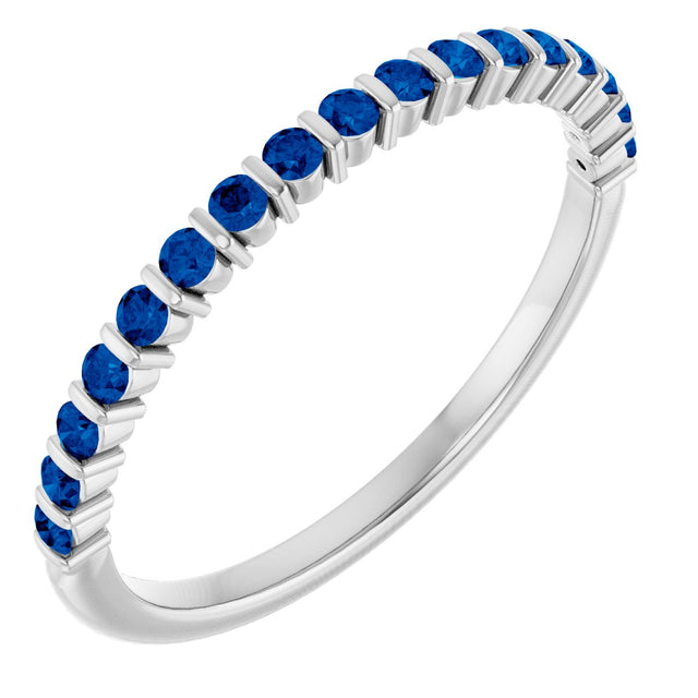 Platinum Round Lab-Grown Blue Sapphire Bar Channel-Set Anniversary Band