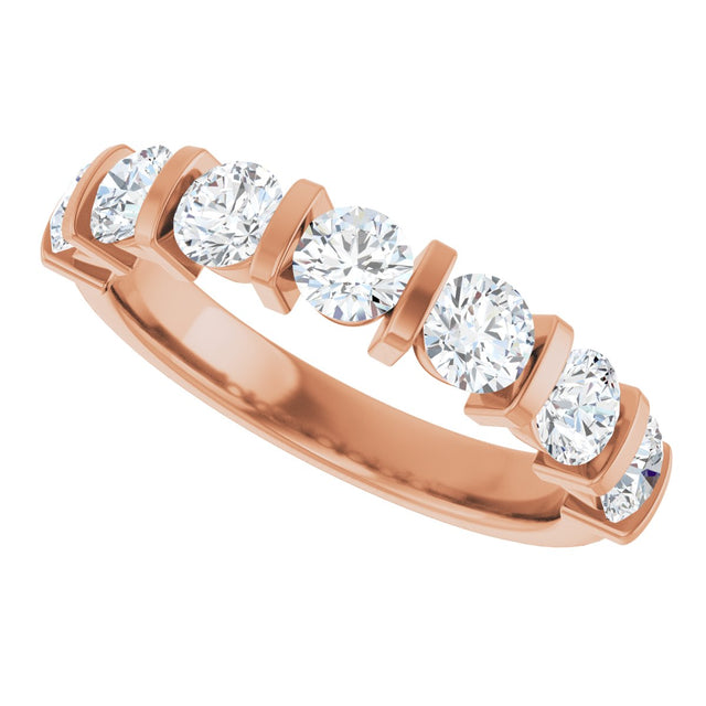 10K Gold Round Natural Diamond Bar Channel-Set Anniversary Band – 3/4–1 1/2 CTW - Rose Gold - view 5
