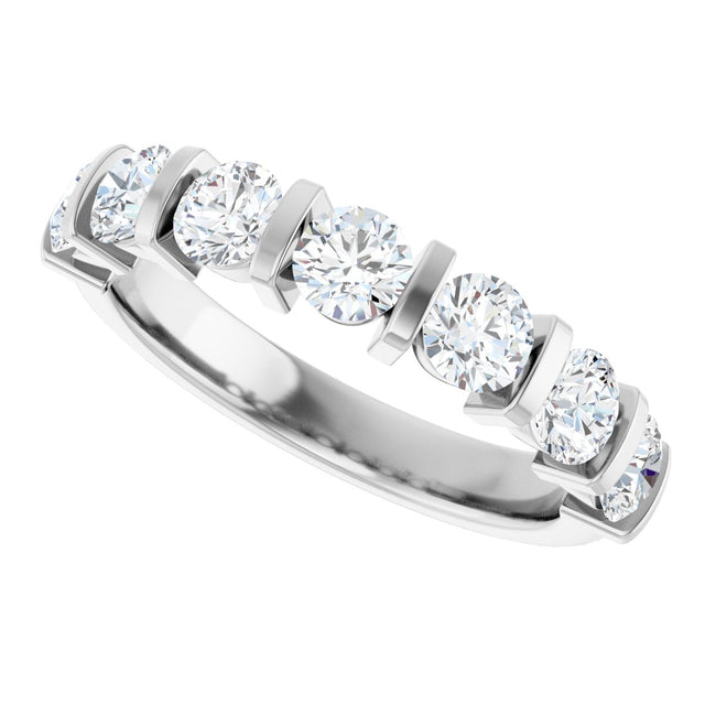 10K Gold Round Natural Diamond Bar Channel-Set Anniversary Band – 3/4–1 1/2 CTW - White Gold - view 5